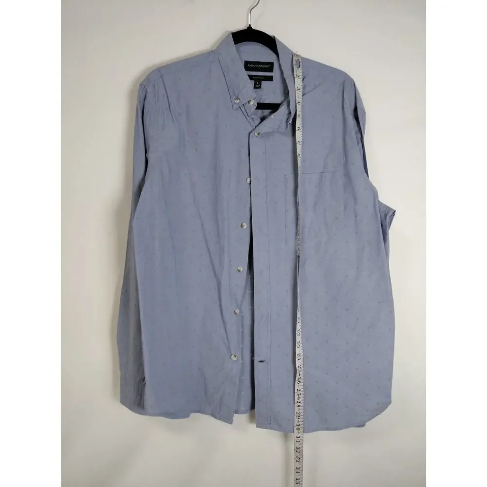 Banana Republic Untucked Blue Micro-Dot Breathable Button-Up Shirt Men Size L